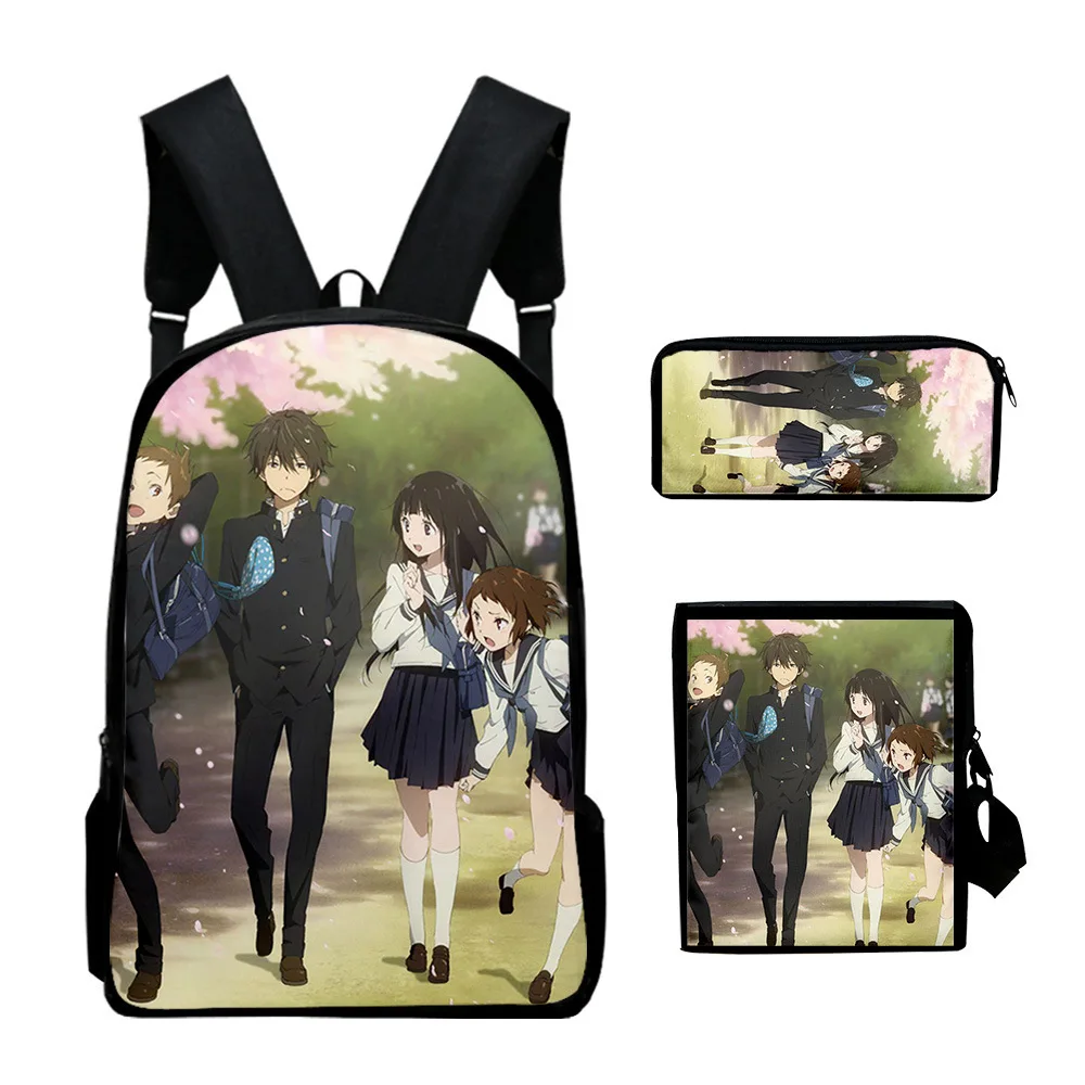 

Классическая популярная новинка Hyouka с 3D принтом, 3 шт./компл., школьные сумки для ноутбука, рюкзак, наклонная сумка на плечо, пенал