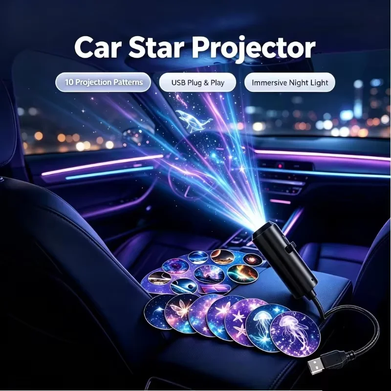 Ocean USB Projector Night Light, 8 Replaceable Lamp Sheets for Ambient Light, Home Bedroom Ceiling Projector Light