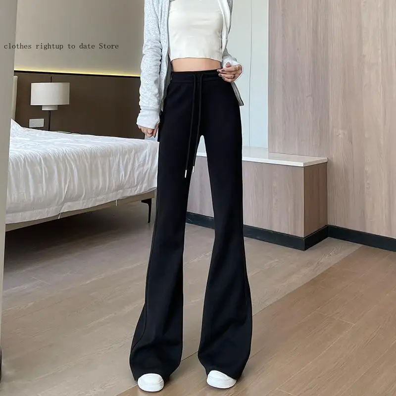 American Sports Pants for Women In Spring and Autumn High Waisted Versatile Casual Micro Flared Sweatpants