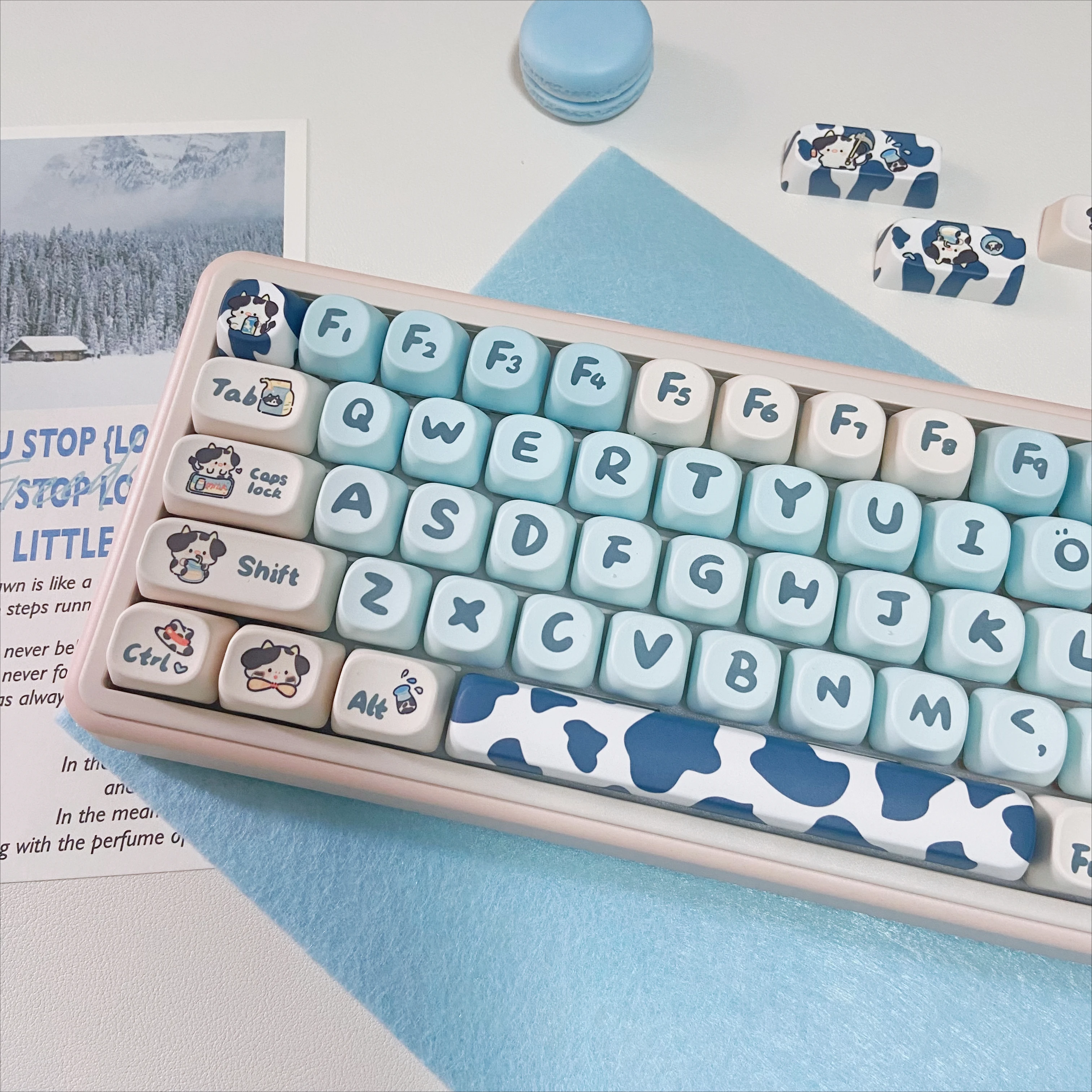 Bonito céu azul keycaps para teclados mecânicos moa perfil pbt chave bonés teclados de jogos diy acessórios vaca tema chave bonés