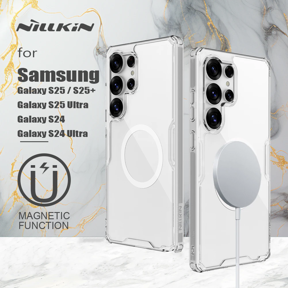 

Для Samsung Galaxy S25 Ultra S25 Plus S24 Ultra 5G Nillkin Магнитный чехол Nature TPU Адаптируемая зарядная рамка Защитная задняя крышка