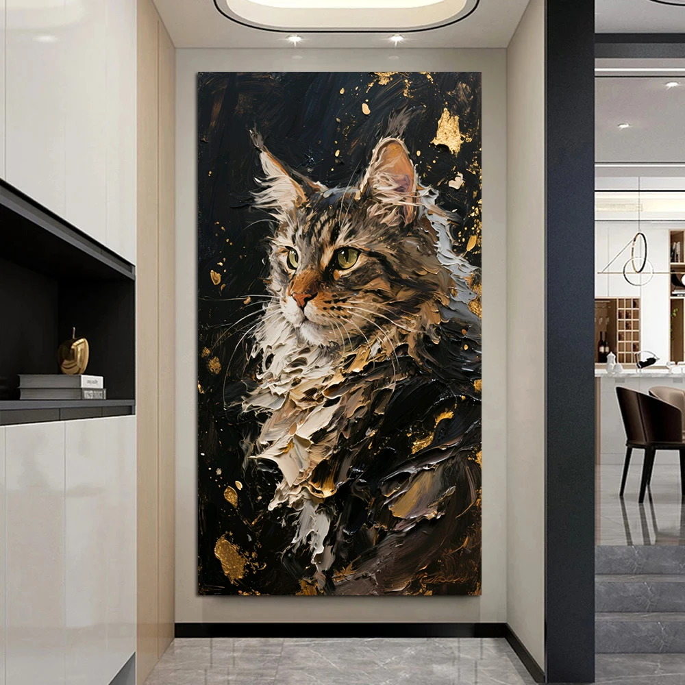 Black Golden Cat Panther Art Painting, Classic Wall Art Poster, Abstract Animal Picture, Living Room Home Decor, Canvas Print