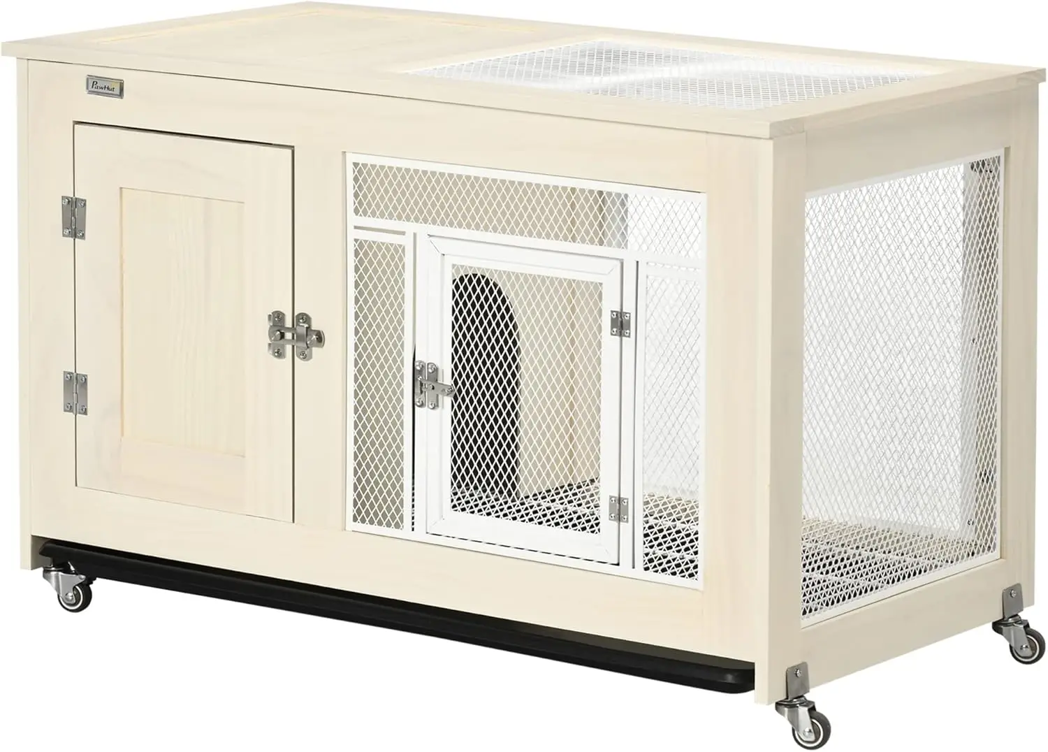 Small Rabbit Hutch, Indoor Bunny Cage on Wheels, Rabbit Habitat with Openable Top, Pull-Out Tray, Quail Cage Rabbit