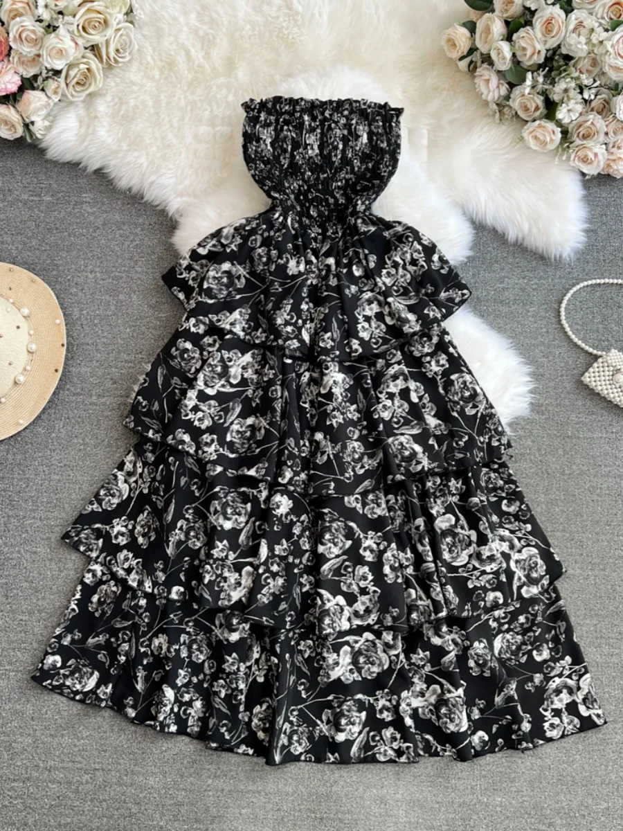 Vestido Midi con Estampado de Cuento de Hadas de Viento Suave, Vestido Casual de Verano para Vacaciones en la Playa, Falda Fl...