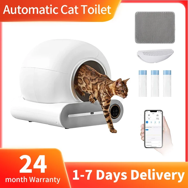 MJDZSW Bac à litière pour chat intelligent à nettoyage automatique de 65 L avec application, bac à litière pour chat intelligent entièrement fermé, toilette pour animaux de compagnie, bac à litière