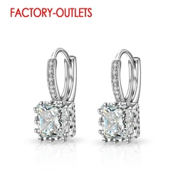 New Arrival 925 Sterling Silver Earrings For Women Big Shiny Crystal Square CZ Crystal Earring Bride Wedding Earring Accessories