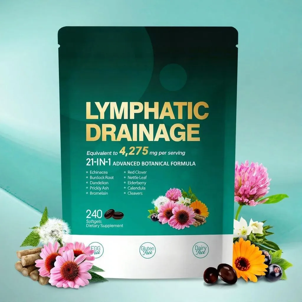 Lymphatic Drainage Capsules 4275mg 21 in 1 with Herbal Blend with Dandelion Burdock & Turmeric Supplement 240 Softgels Per Bag
