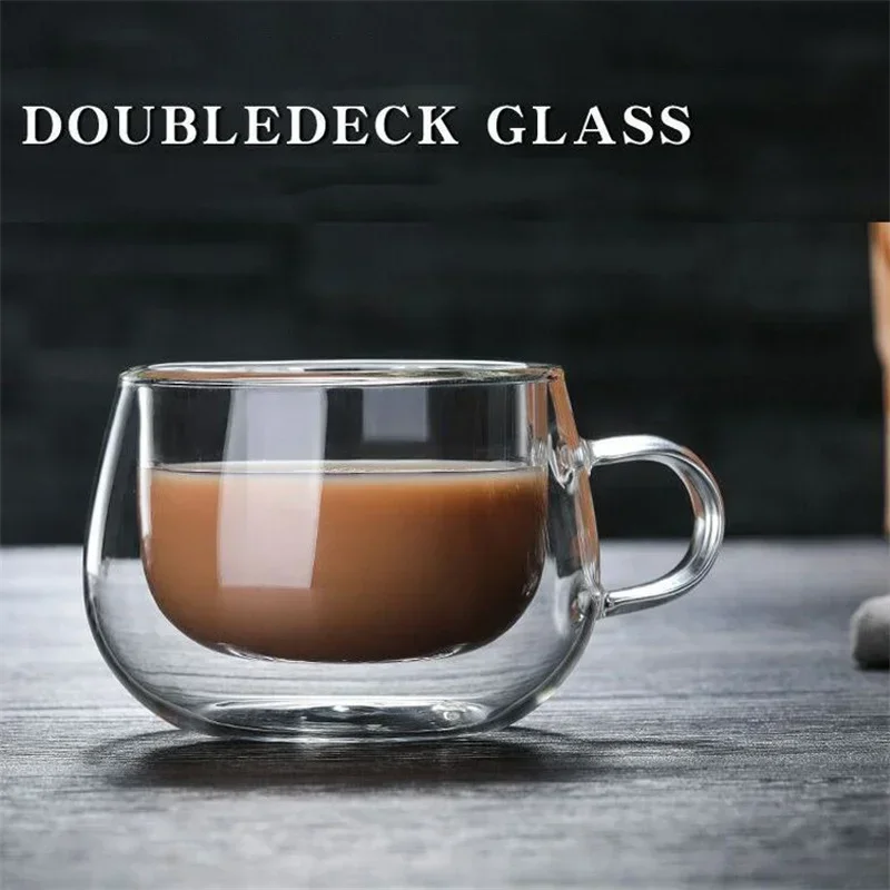 150-350ml Heat Resistant High Borosilicate Glass Mug Double Wall Glass Coffee Cup with Handle Milk Water Cup Clear Cups Gift image 3