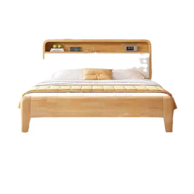 

All solid wood bed home hotel rental rubber wood 1.5 meters master bedroom