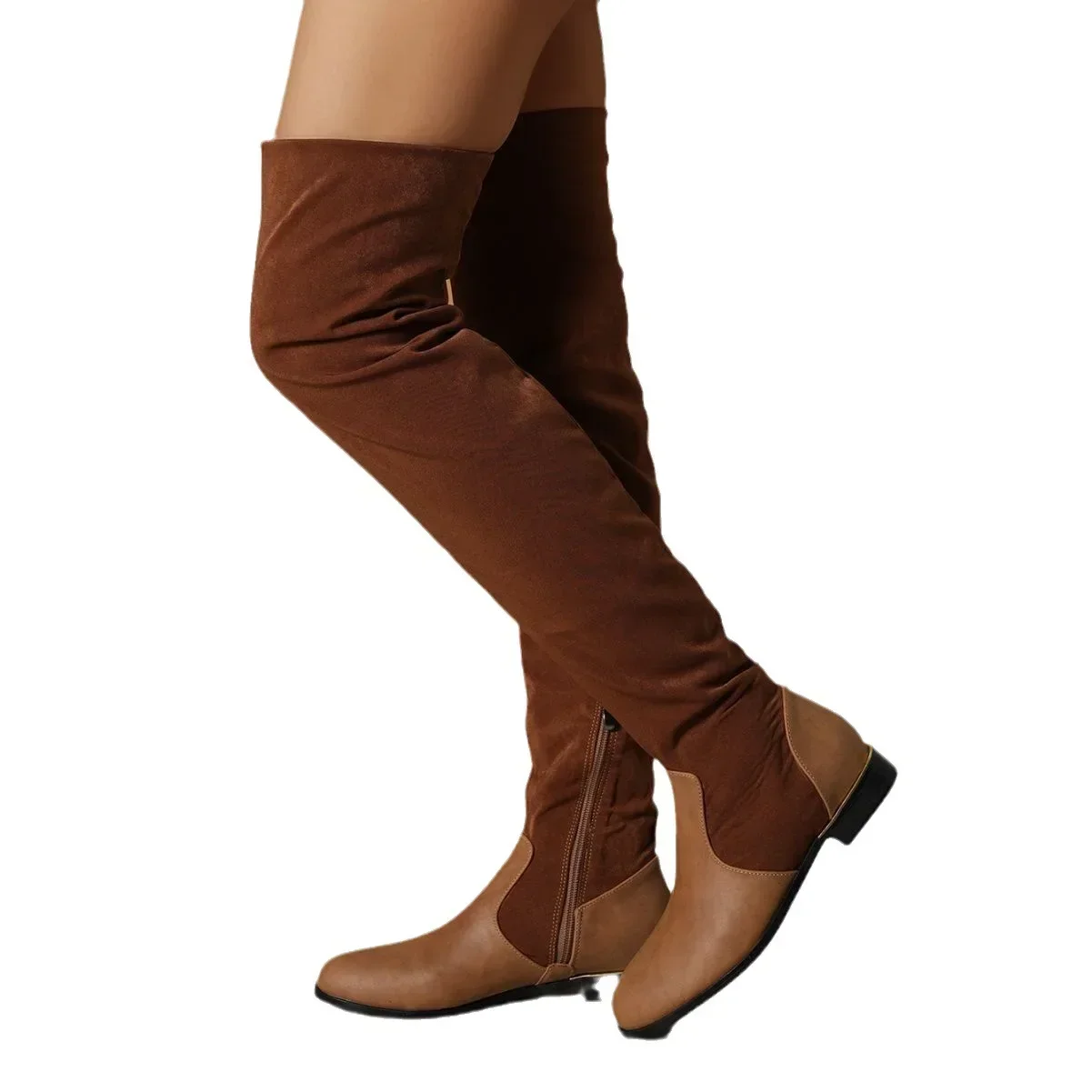 Women Over The Knee High Boots New Winter Fashion PU Fur Suede Patchwork Sexy Long Boots Ladies Flat Shoes Big Size 43