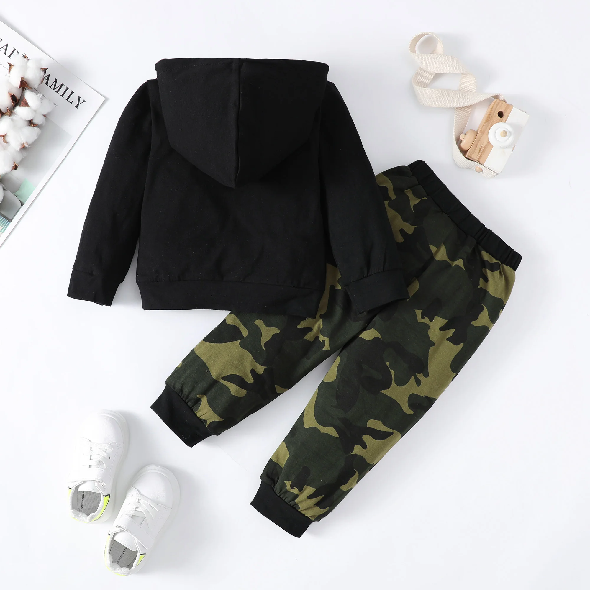 1-6Years Kids Toddler Boy Clothes Set Black Long Sleeved Hoodie+Camouflage Pants Children Baby Fashion Spring Outfit Suit