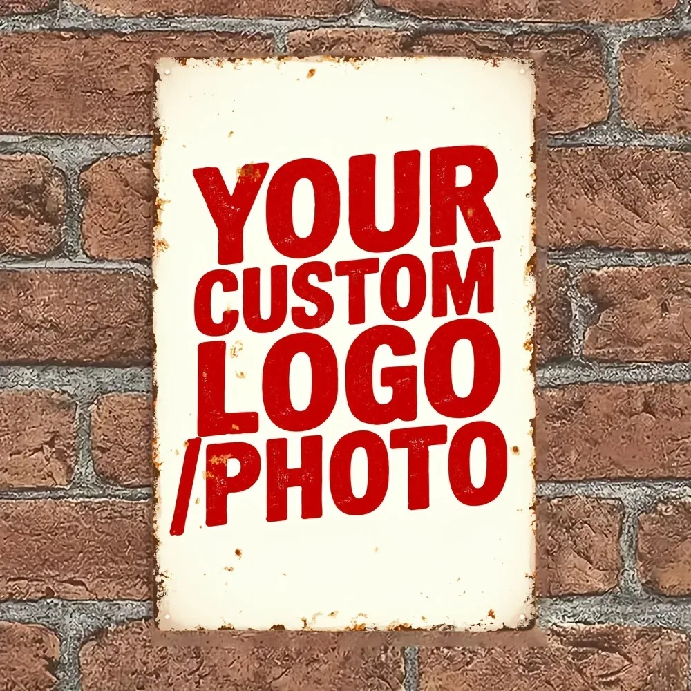 8x12Inch 1pc Customizable 2D Flat Metal Wrought Iron Wall Sign Custom Upload Text Photo Logo Rustic Decor