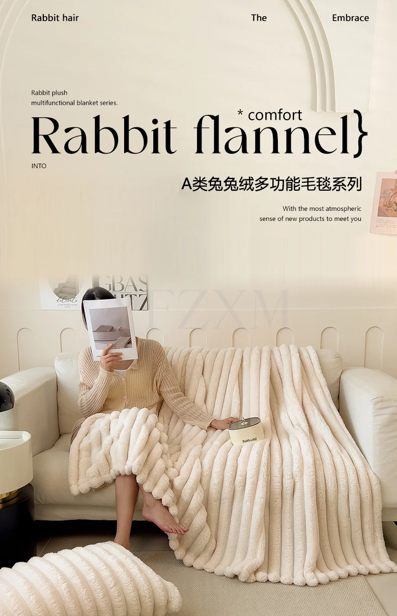 Solid Color Artificial Rabbit Fur Blanket Fluffy Soft Plush Throw Blanket Autumn Warm Queen Size Fleece Blankets for Bed Sofa