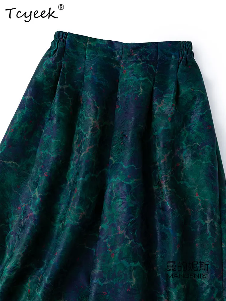 Tcyeek 24 Momme 100% Mulberry Silk Casual Pants Women 2026 Summer Clothes Wide Leg Pants Woman Vintage Print Pantalones De Mujer