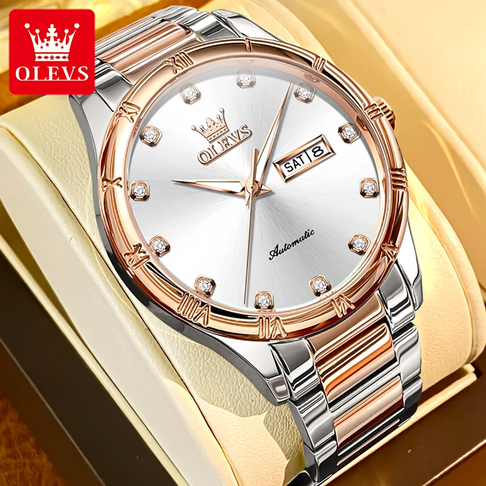 

OLEVS Brand Business Men's Watches Dual Calendar Waterproof Stainless Steel Luminous Luxury Automatic Mechanical Watch for Men