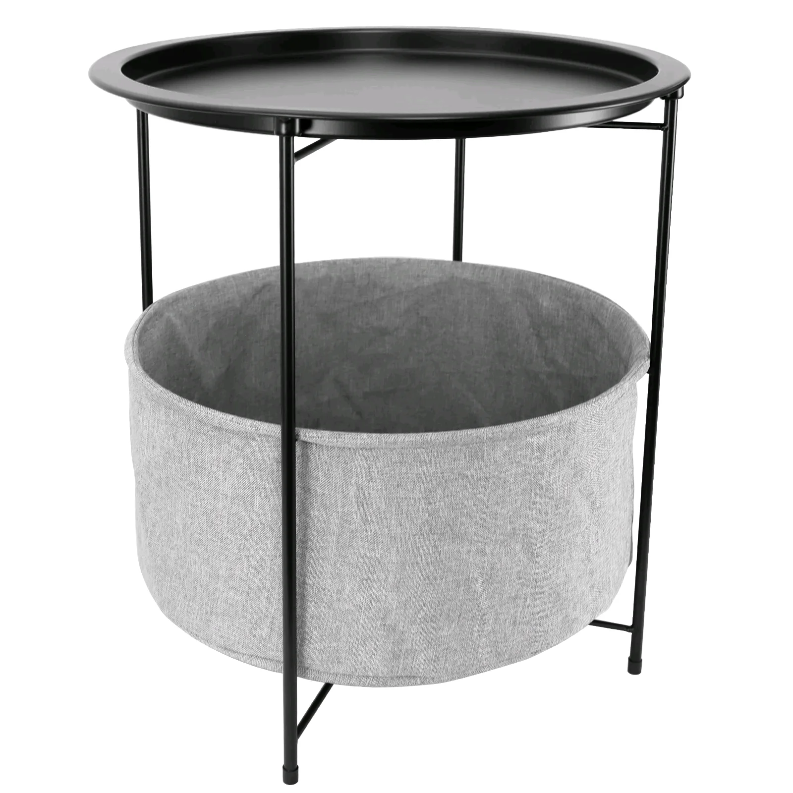 

！@Combohome Simple Nordic Side Table Modern Design Tray End Table Metal Foldable Round Coffee Table with Fabric Storage Basket