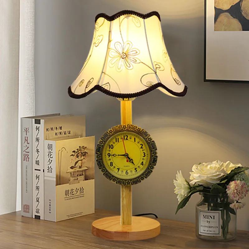 

European Clock Table Lamp - Wooden Smart Bedside & Study Lighting with Remote Control
