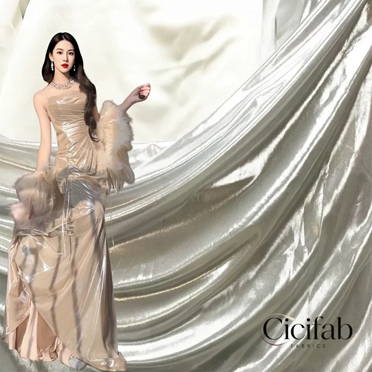 Gold Metallic Faux Leather Fabric Soft Stretch Shiny Golden Cloth Wedding Decor Evening Gown Stage Costume DIY Sewing Material