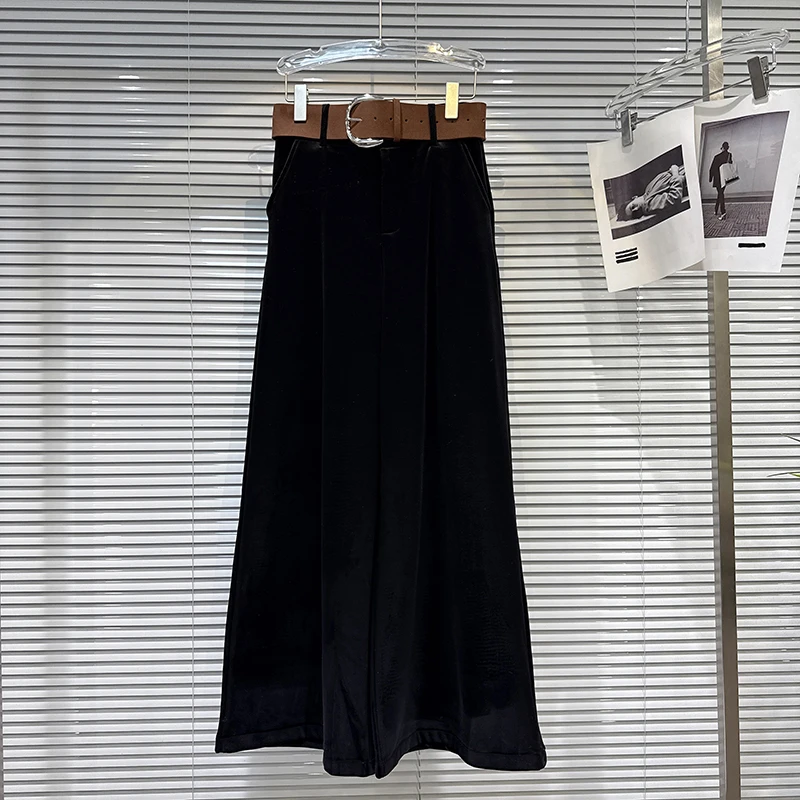 2025 winter new niche fashion solid color wide waistband drooping sensation and plush loose velvet wide leg pants