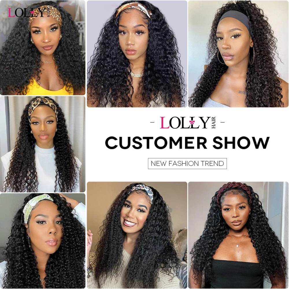 Lolly Headband Wigs Human Hair  28 30 Inch Deep Wave Wigs 100% Real Hair Curly wig None Lace Front Wigs Full Machine Made Wigs