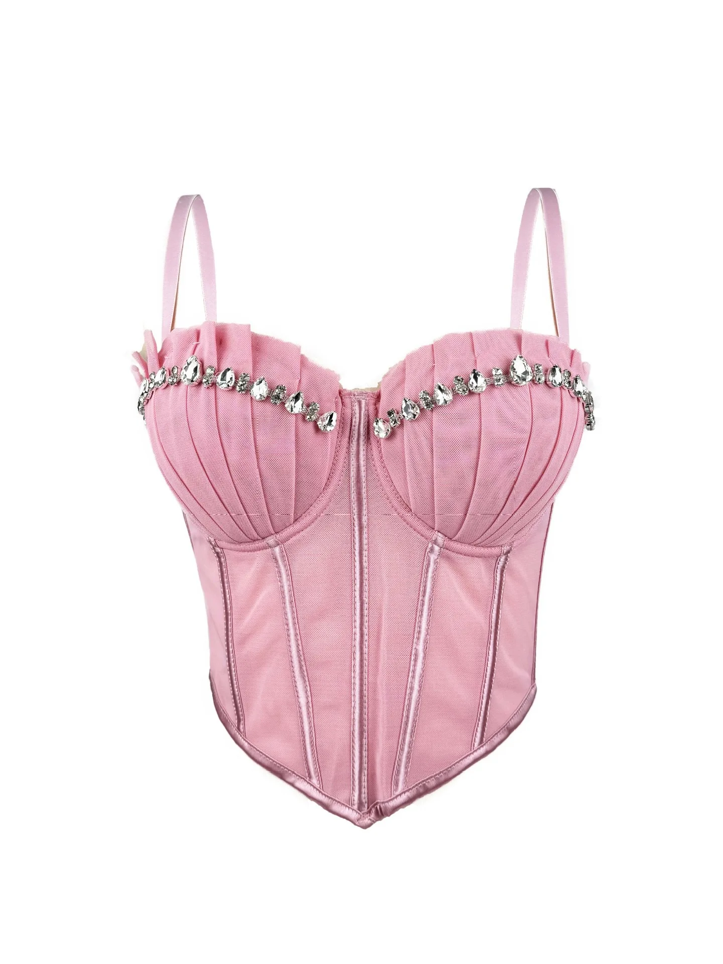 French pleated diamond high-end camisole, prom party corset, elegant and fashionable women's corset