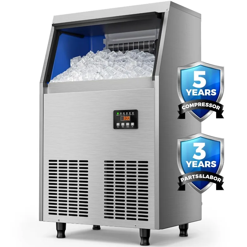 Commercial Ice Maker Machine, 100LBS/24H Stainless Steel Under Counter Ice Maker with 34LBS Ice Bin