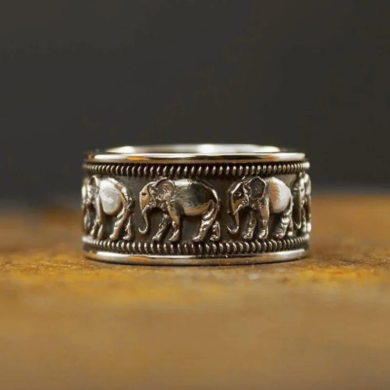 Creative Retro Exquisite Alloy Elephant Ring Fashion Personality Ethnic Style Men and Women Holiday Party Jewelry Accessories