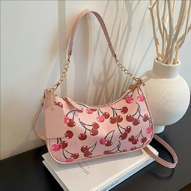 New Niche Printed Underarm Bag For Women Fashionable Cherry Print Shoulder Crossbody Bag