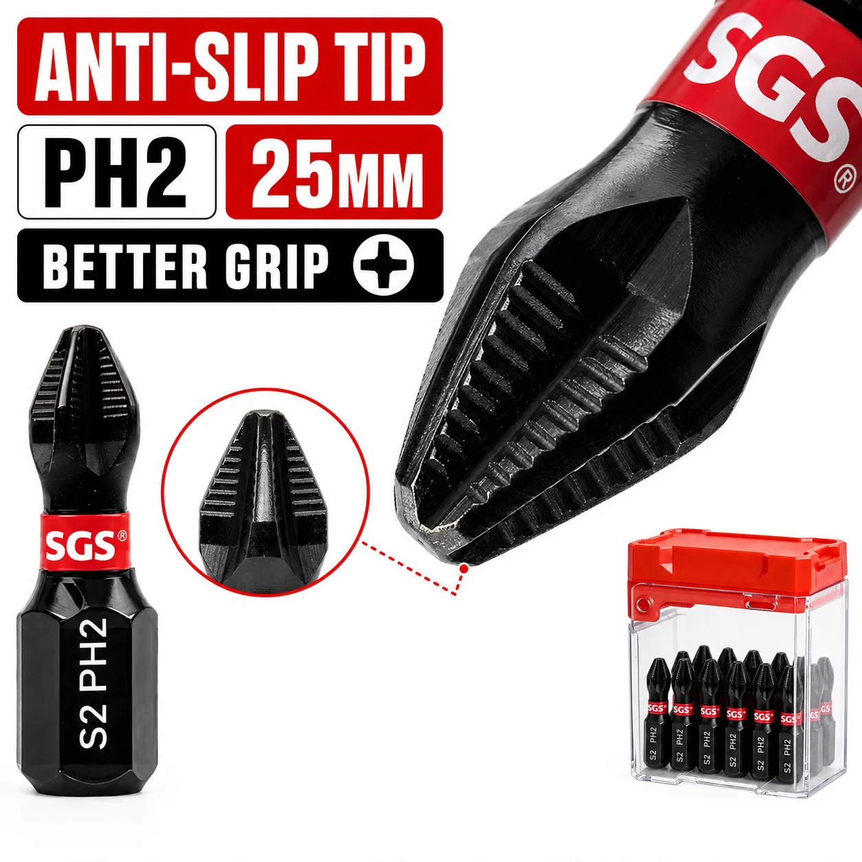 15/30PCS PH2 25mm Anti Slip Impact Screwdriver Bits Set, S2 Steel Phillips Impact Drill Bits with Storage Box for Electric Drill