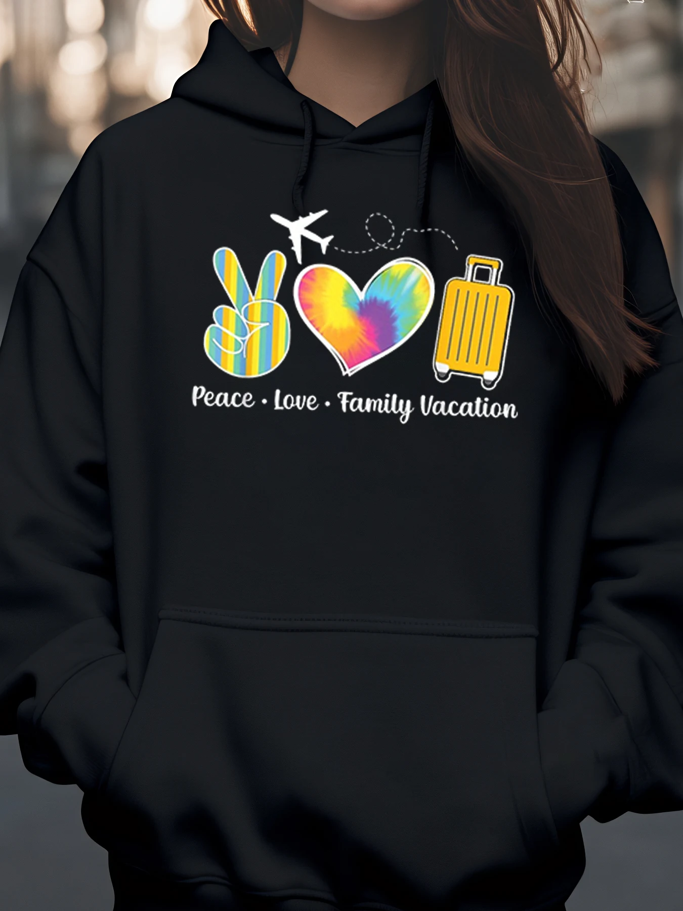 Peace Love Family Vacation Print Moletom com capuz Presente de viagem de verão para mulheres e homens