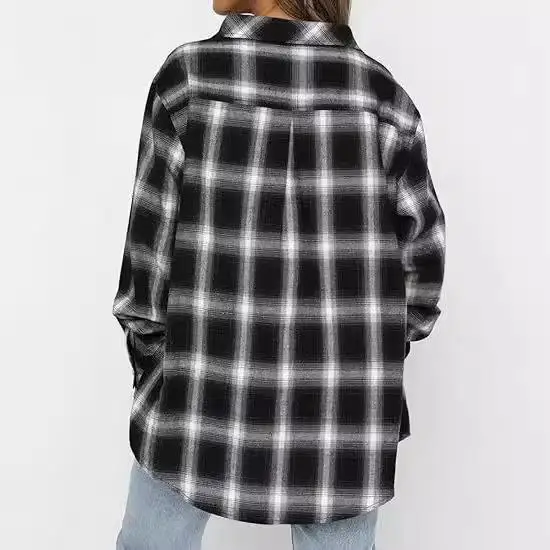 المرأة طويلة Sve الفانيلا irt زر أسفل Cheed فضفاضة تناسب البوليستر مقاومة للتشوه موسم الخريف Faion #4