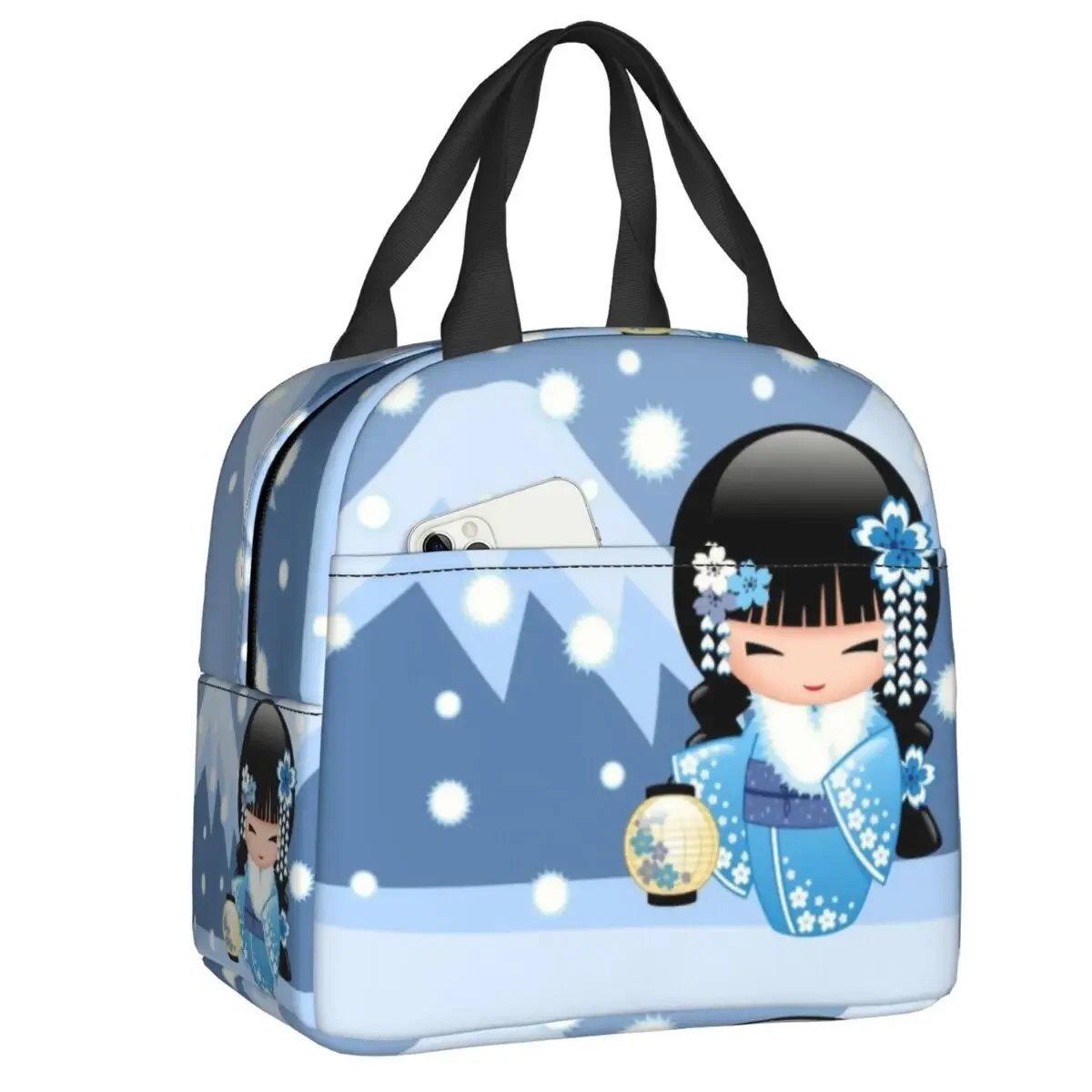 Custom Cute Japanese Kokeshi Dolls Insulated Lunch Bags for Women Sakura Geisha Thermal Cooler Bento Box Kids School Children