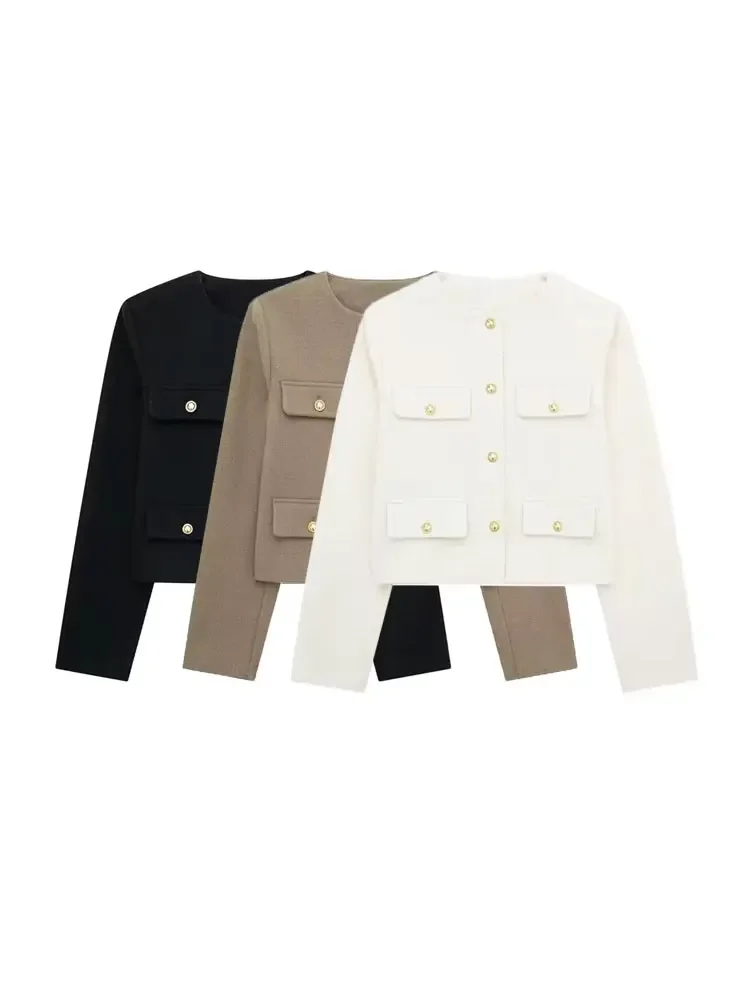 

Autumn New Women Golden Button Jacket Coat O Neck Long Sleeve Female Outerwear Fashion Tops