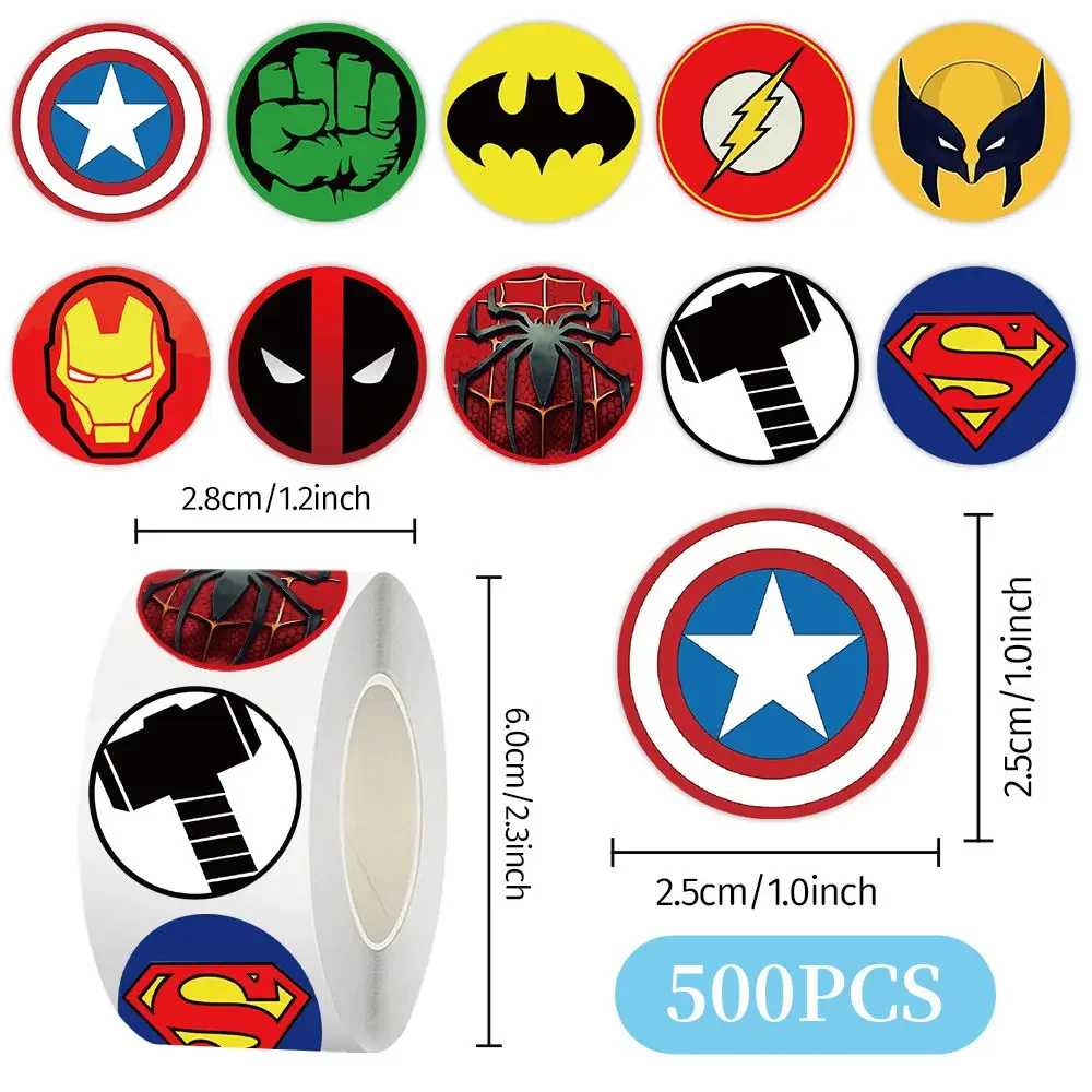 สติกเกอร์ลายการ์ตูนซูเปอร์ฮีโร่มาร์เวล 500 ชิ้น/ม้วน สำหรับตกแต่งแล็ปท็อป ของขวัญ ของรางวัล ของเล่น
