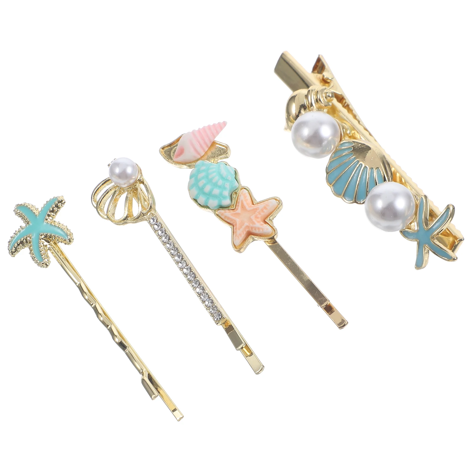 

4pcs Shell Hair Clips Exquisite Alloy Decorative Barrettes for Women Straight Hair Accessories Blue Seashell Star Hairstyle