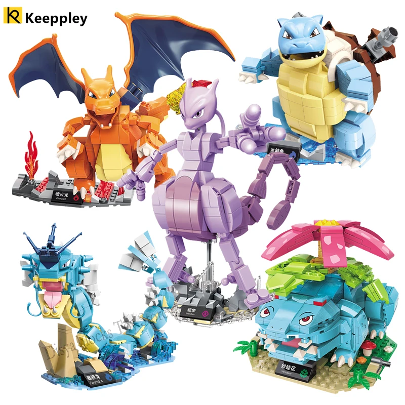 Juguete de bloques de construcción de personajes de Pokémon Real, star dream series, Blastoise, Charizard, Venusaur, Gyarados, Mewtwo