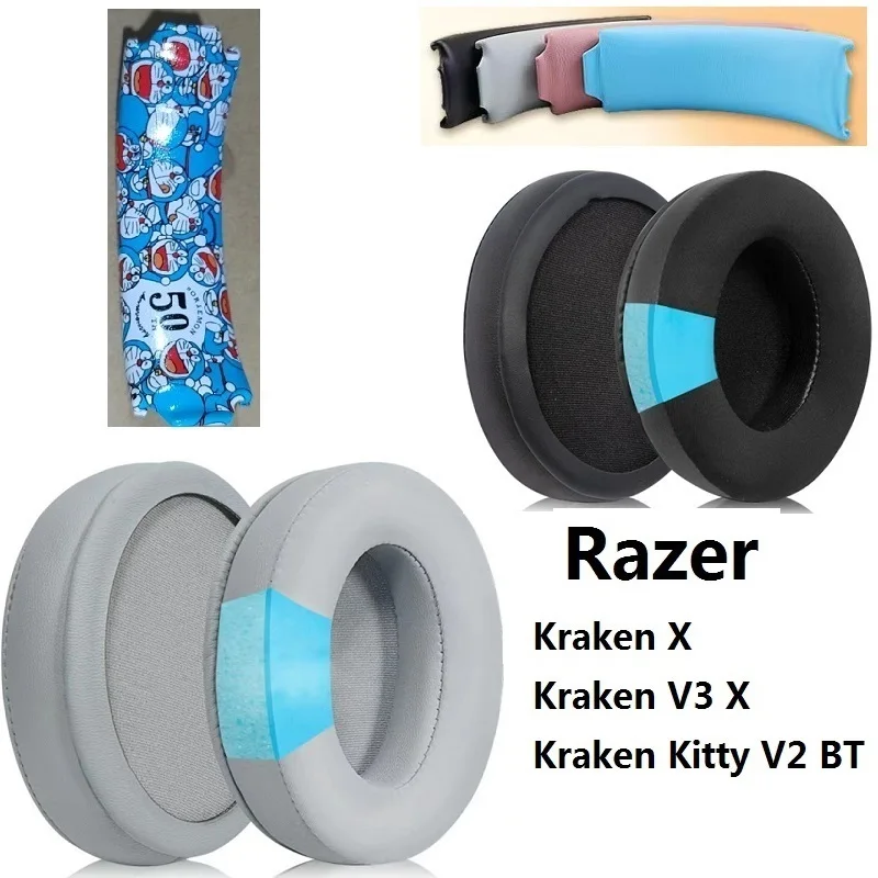 Atualizado Cooling Gel Ear Pads, Auscultadores, Substituição, Headband, Almofadas, Ear Covers, Razer Kraken X,V3X,Kraken Kitty V2, BT