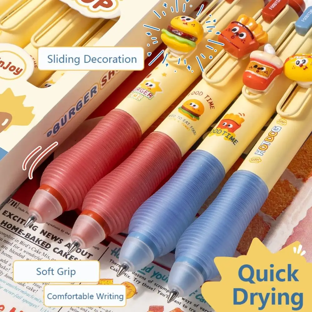 4PCS/Box Cartoon Erasable Press Gel Pen Quick Drying Neutral Pen 0.5mm Black/Blue Ink Ballpoint Pen Student Writing Tool