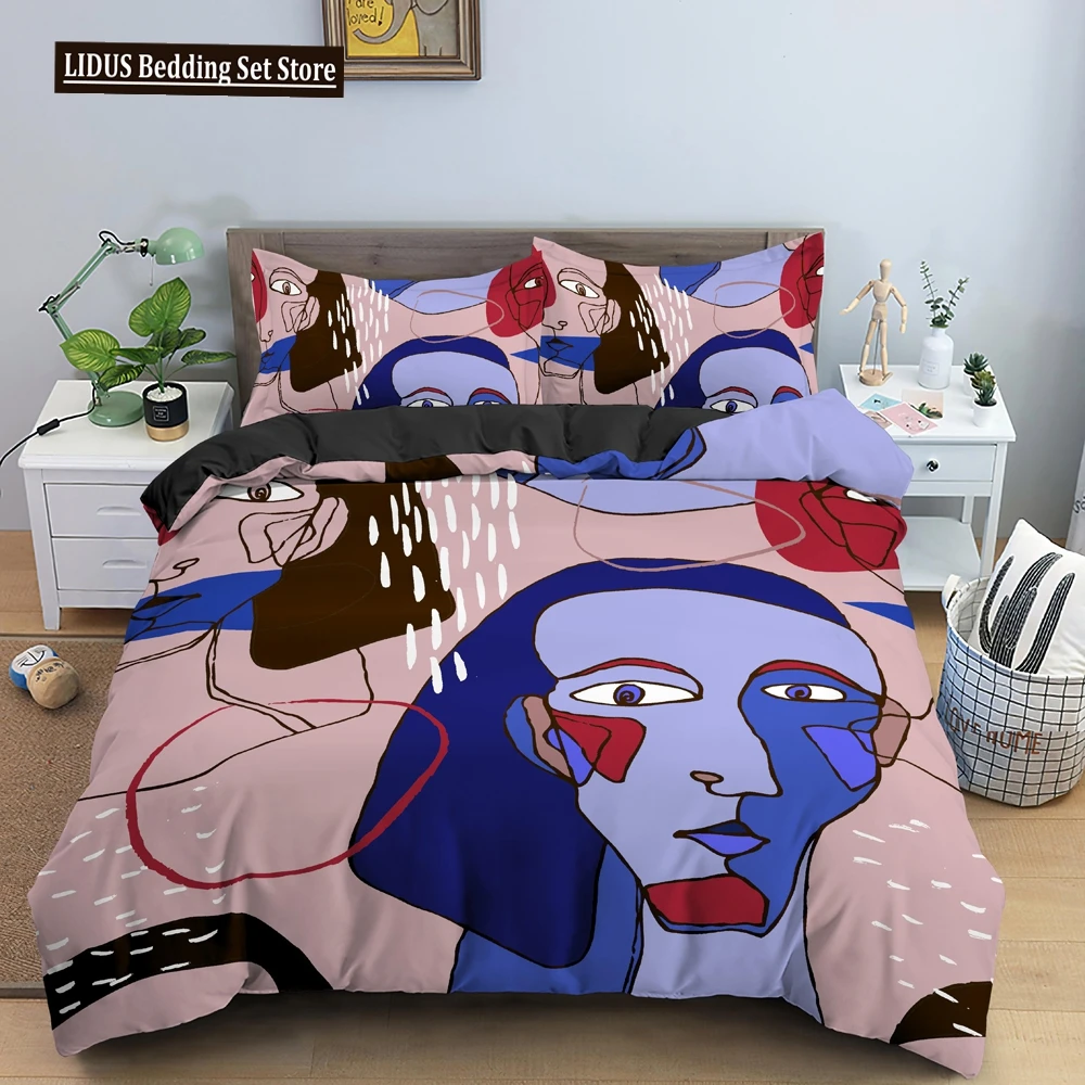 

Abstract Duvet Cover Set Abstract Art Style Polyester Comforter Cover With Pillowcase King Full Size For Boys Girls Bedding Set