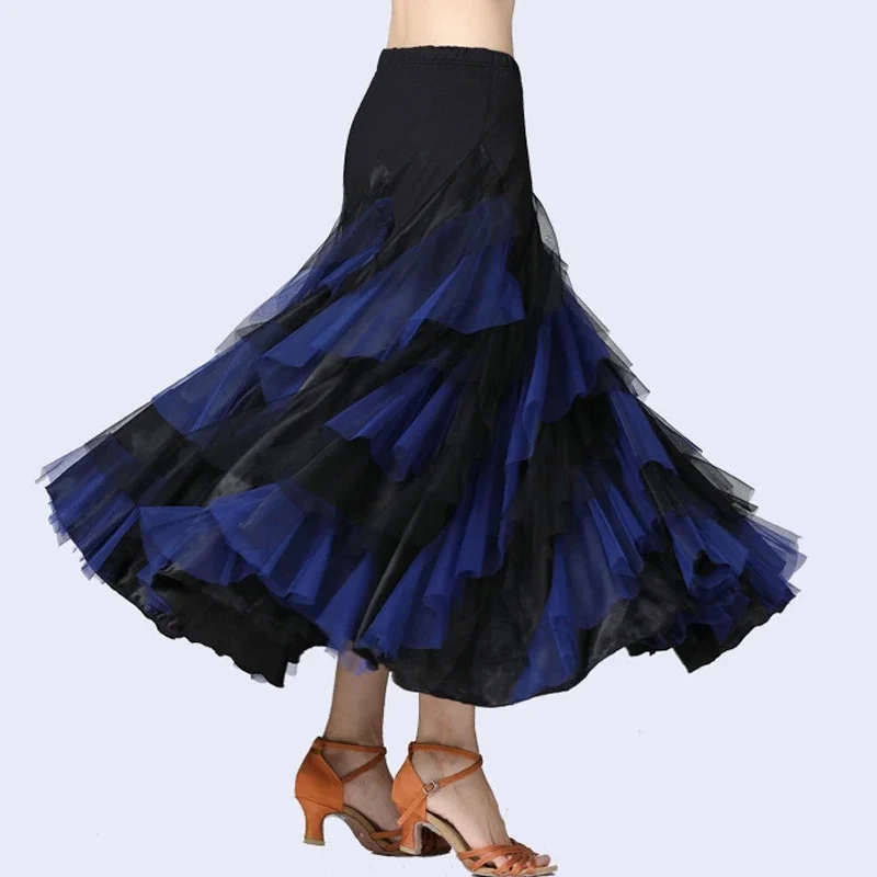 Moderna sala da ballo grande gonna altalena per le donne elegante raso multistrato abbinato colore Waltz Tango latino Dancedress