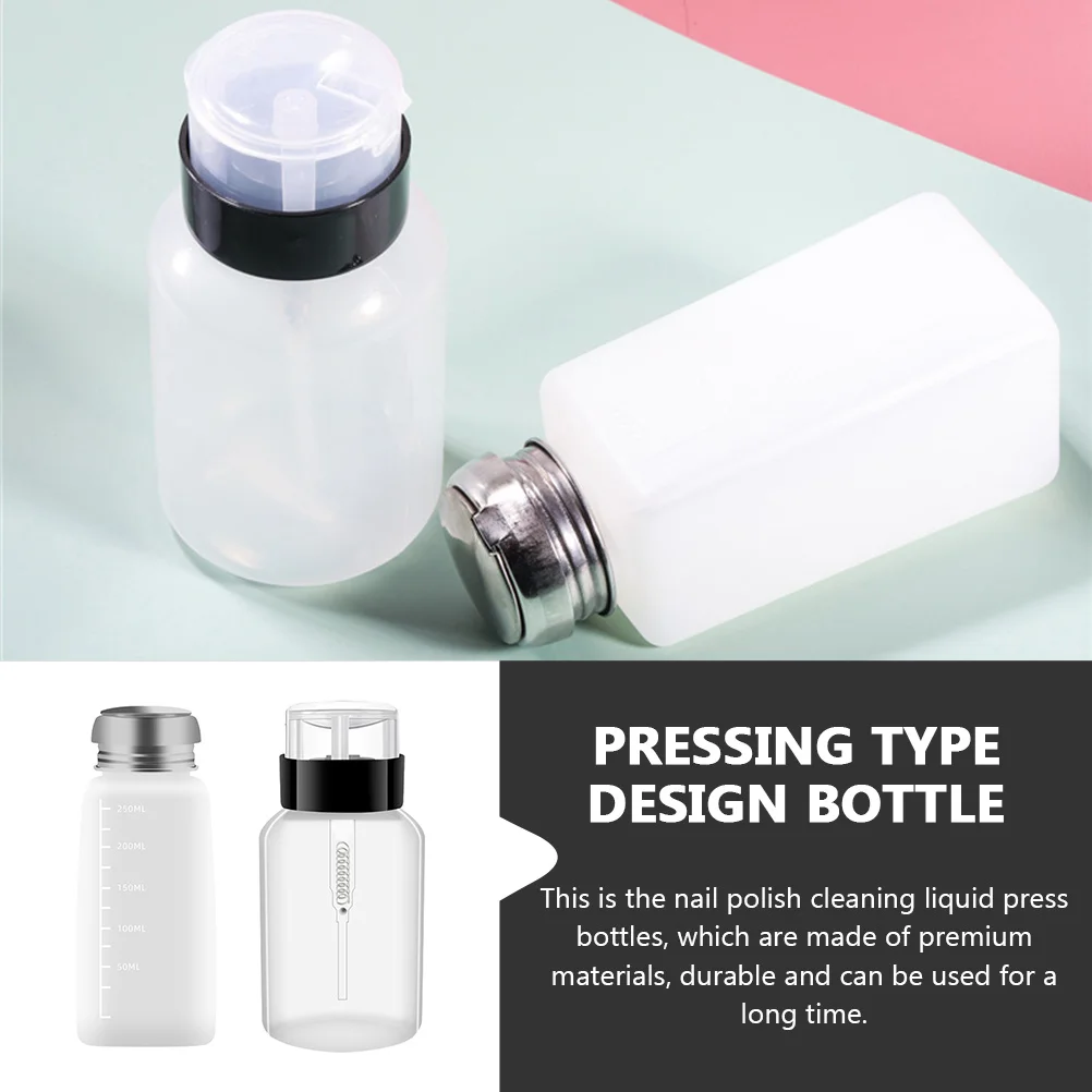 قطعتان من موزع مزيل طلاء الأظافر، زجاجة سفر قوية وخفيفة الوزن وصغيرة الحجم، سهلة الضغط، حاوية سائلة، موزعات سائلة