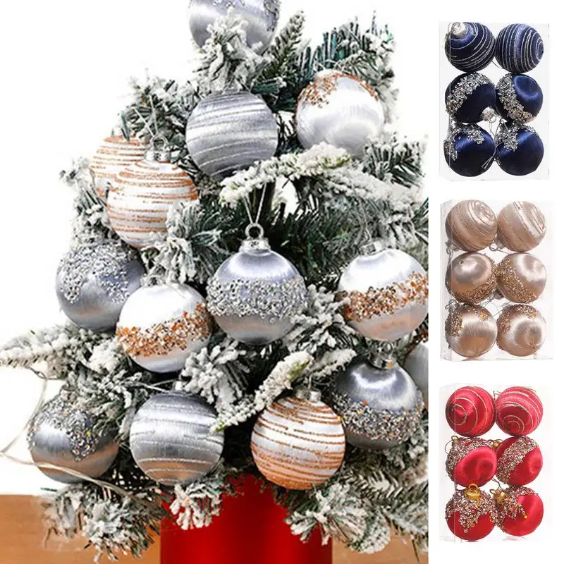 Velvet Christmas Ball Ornaments Shatterproof Christmas Balls 6pcs Set Velvet Christmas Tree Balls With Metal String