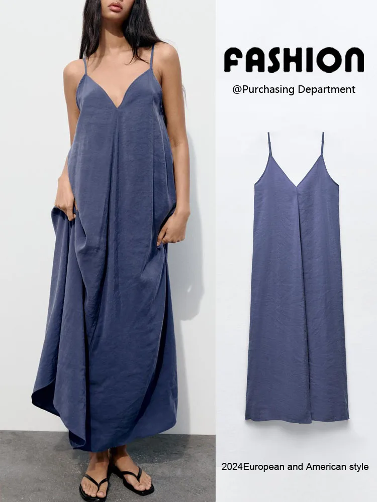 Faionable losse V-Ne lange Dr dames zomer nieuwe collectie jurk Ele gedrapeerde strapl a-lijn jurk voor woon-werkverkeer