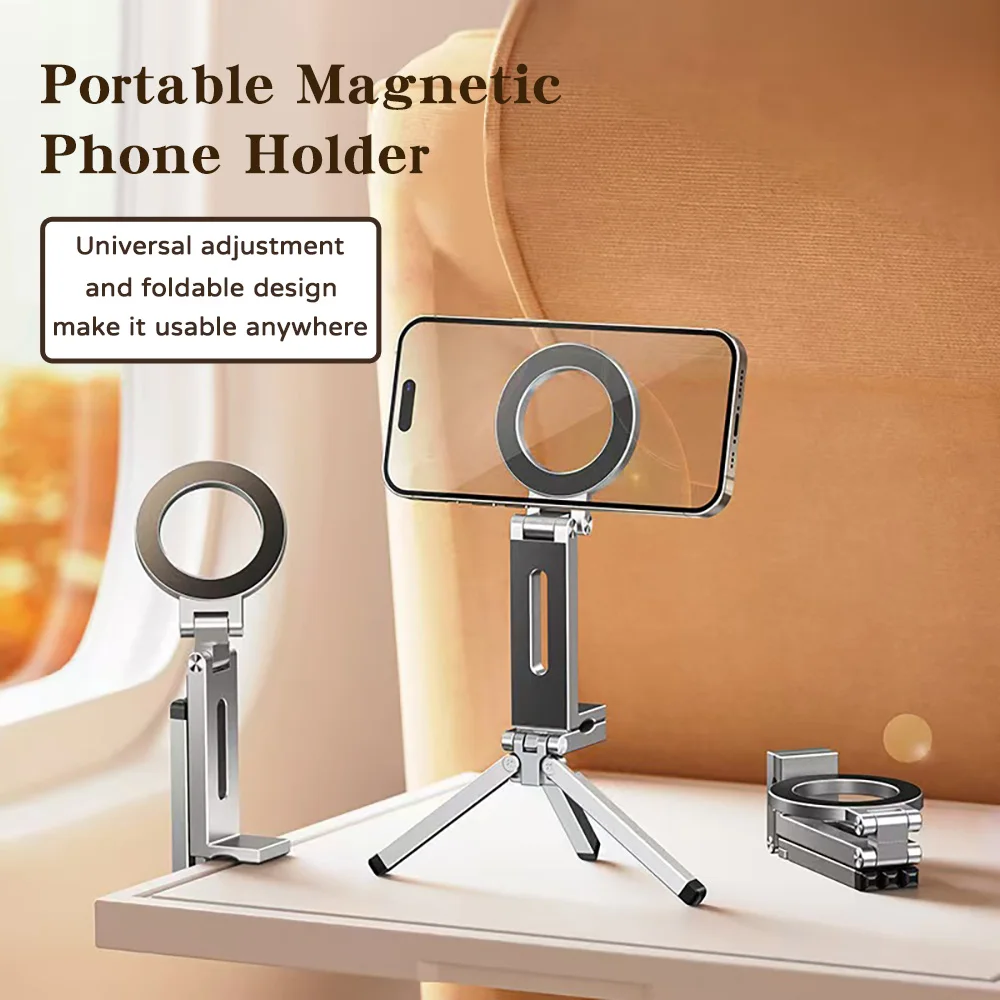 

Portable Foldable Magnetic Phone Holder for Selfie/Travel/Home Desk Stands Phone Tripod Bracket 360° Rotating Cell Phone Mount