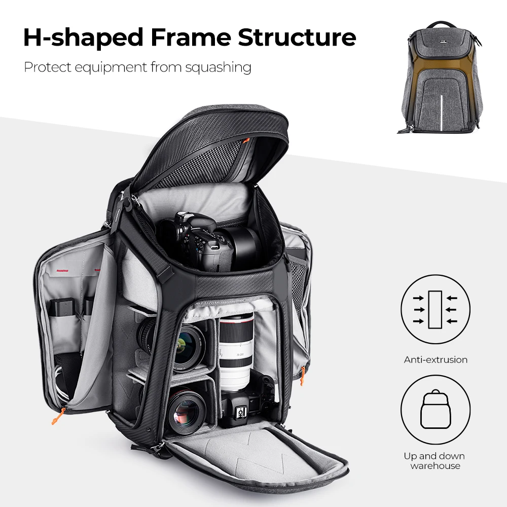 K&F Concept Backpack 25L for Nature Photography Waterproof Camera Bag with 15.6 Inch Laptop Compartment Tripod Holder Raincover