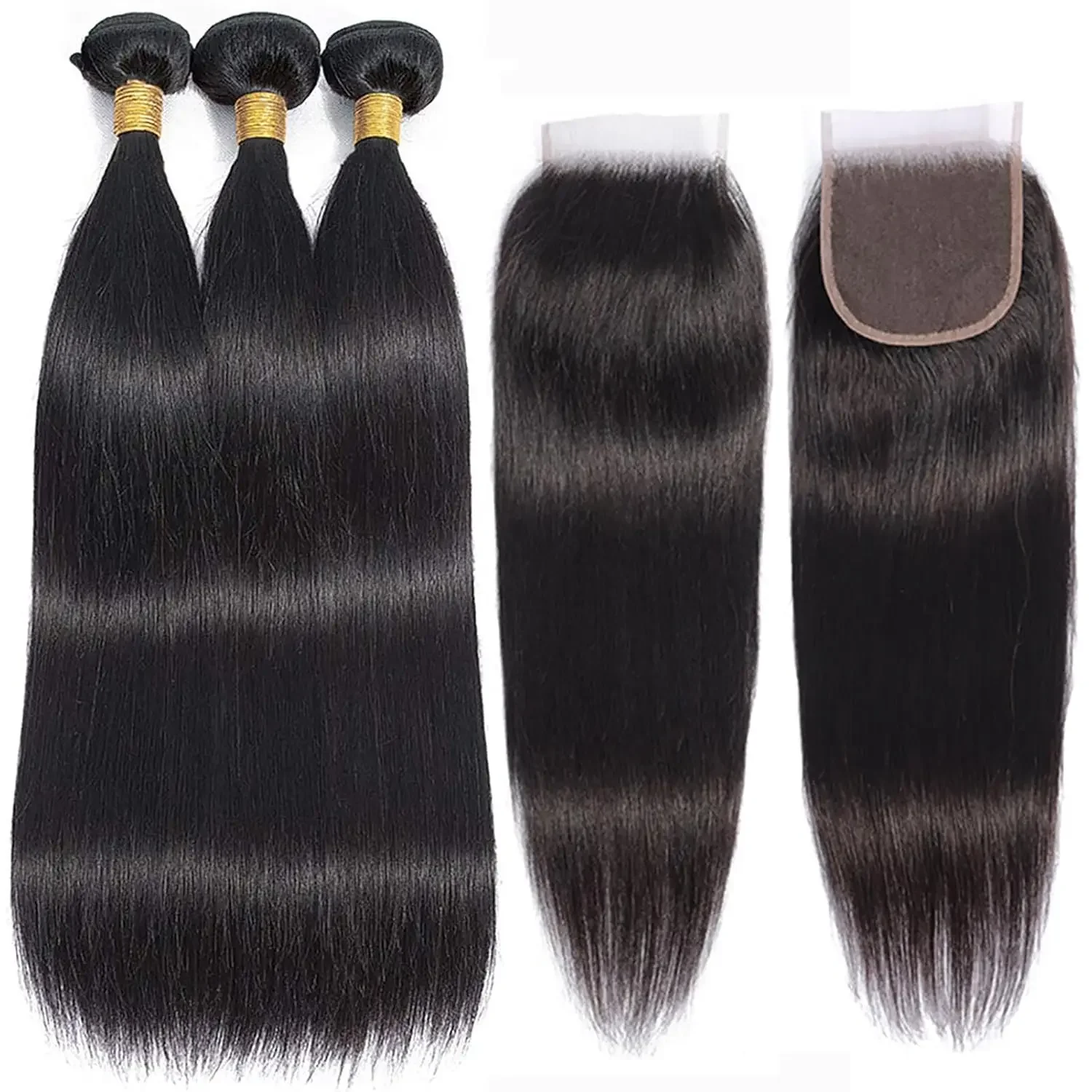 Brazilian Straight 3pcs Bundles With 4x4 Lace Closure 100% Human Hair Lace Closure With Bundles Weave Virgin Hair Natural Black