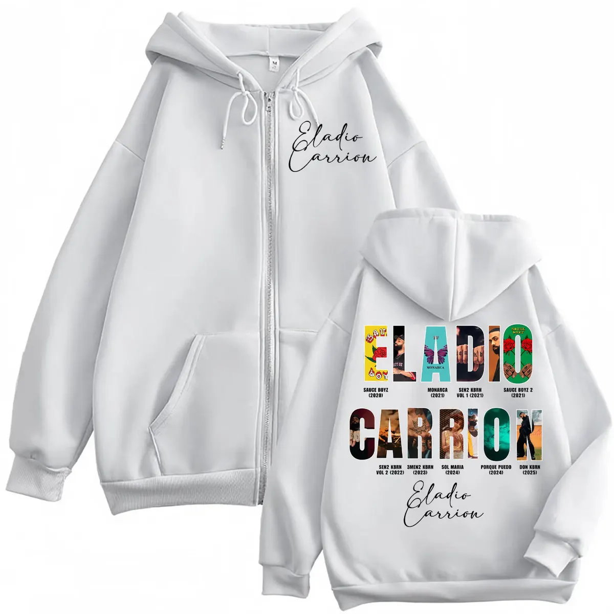 นักร้อง Eladio Carrion อัลบั้ม Merch Zipper Hoodie ผู้ชายผู้หญิง Hip Hop แฟชั่น Zip Up เสื้อกันหนาว Harajuku Y2k ขนาดใหญ่ Pullovers