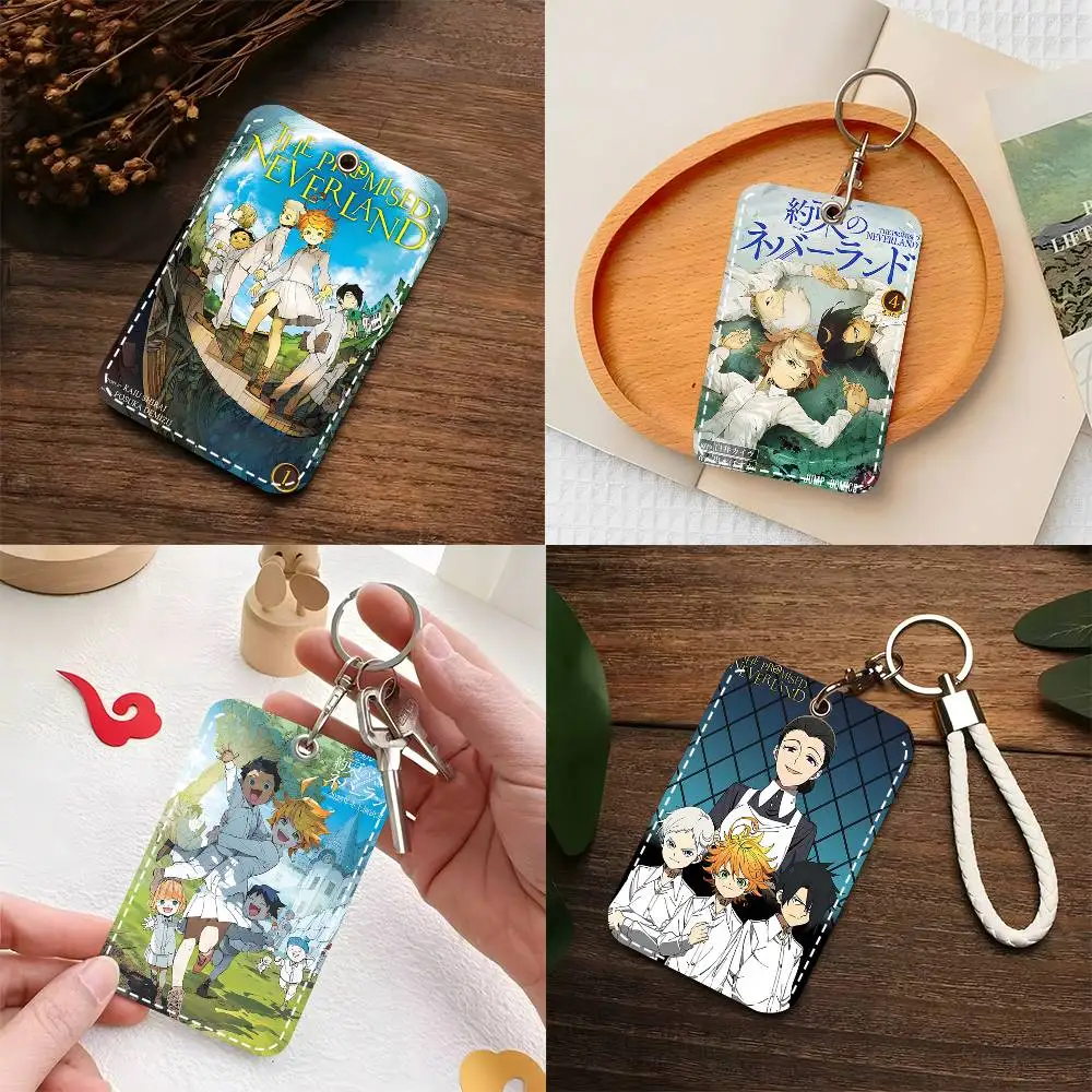 1pc The Promised Neverland Card Case Keychain Access Card Bag Key Tag Ring Leather Card Holder Key Ring Access