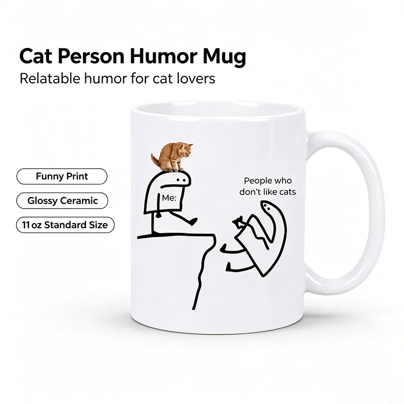 Me Ceramic Coffee Mug with Funny Cat Design & 