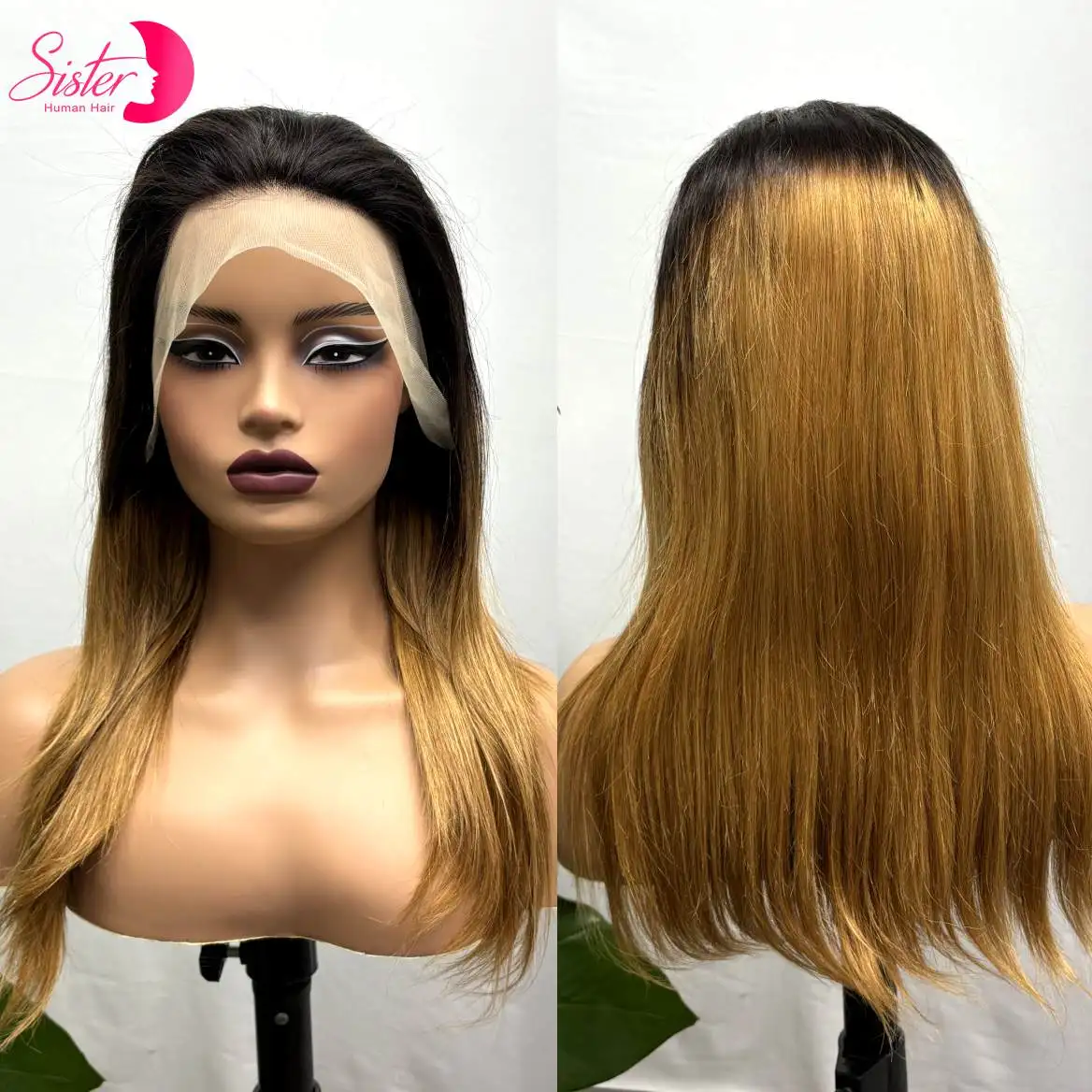 

18inch 1BT27 Ombre Straight Human Hair Wigs 250% Density 13x4 Transparent Lace Frontal Colored Brazilian Remy Hair Wig for Women